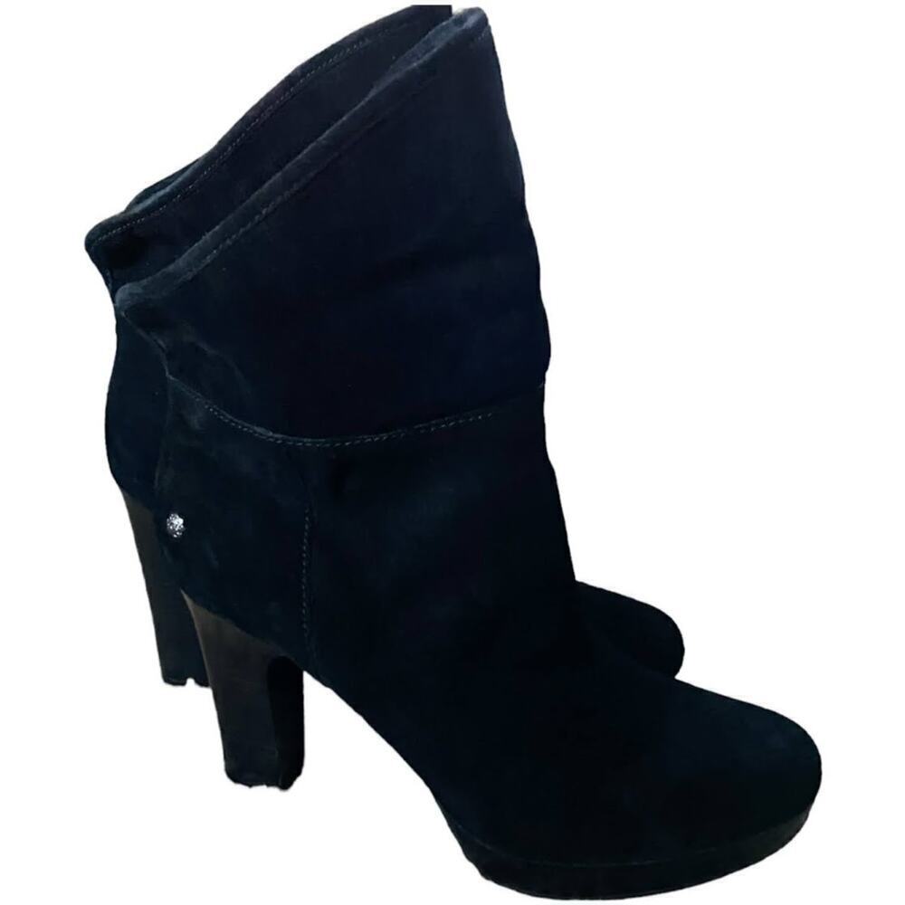 UGG PURE Leather Ankle Boots Women's US 9 100% Wool Sock Lining Heel